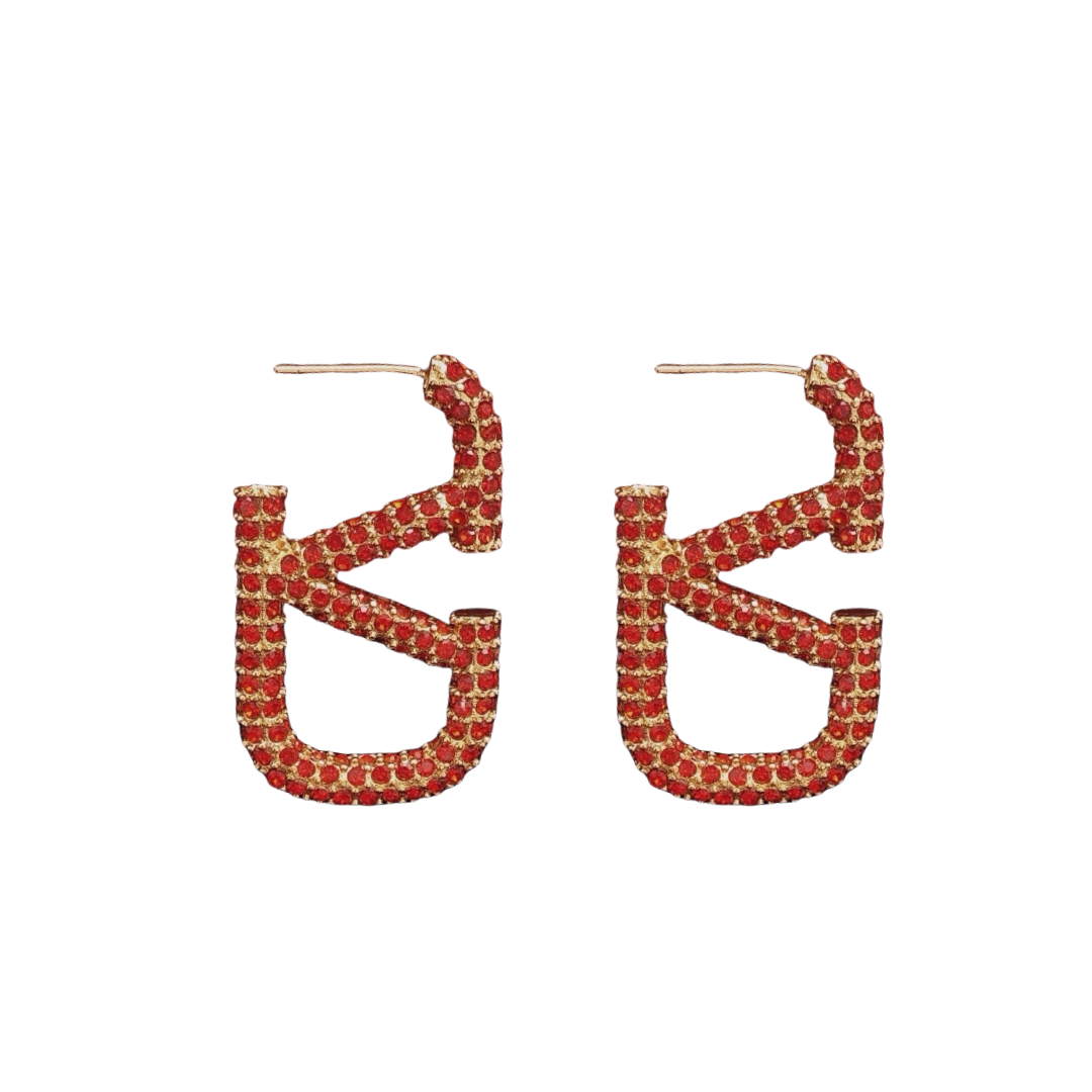 VTE118 Red crystal vlogo signature earrings in metal - ccfashionjewelry