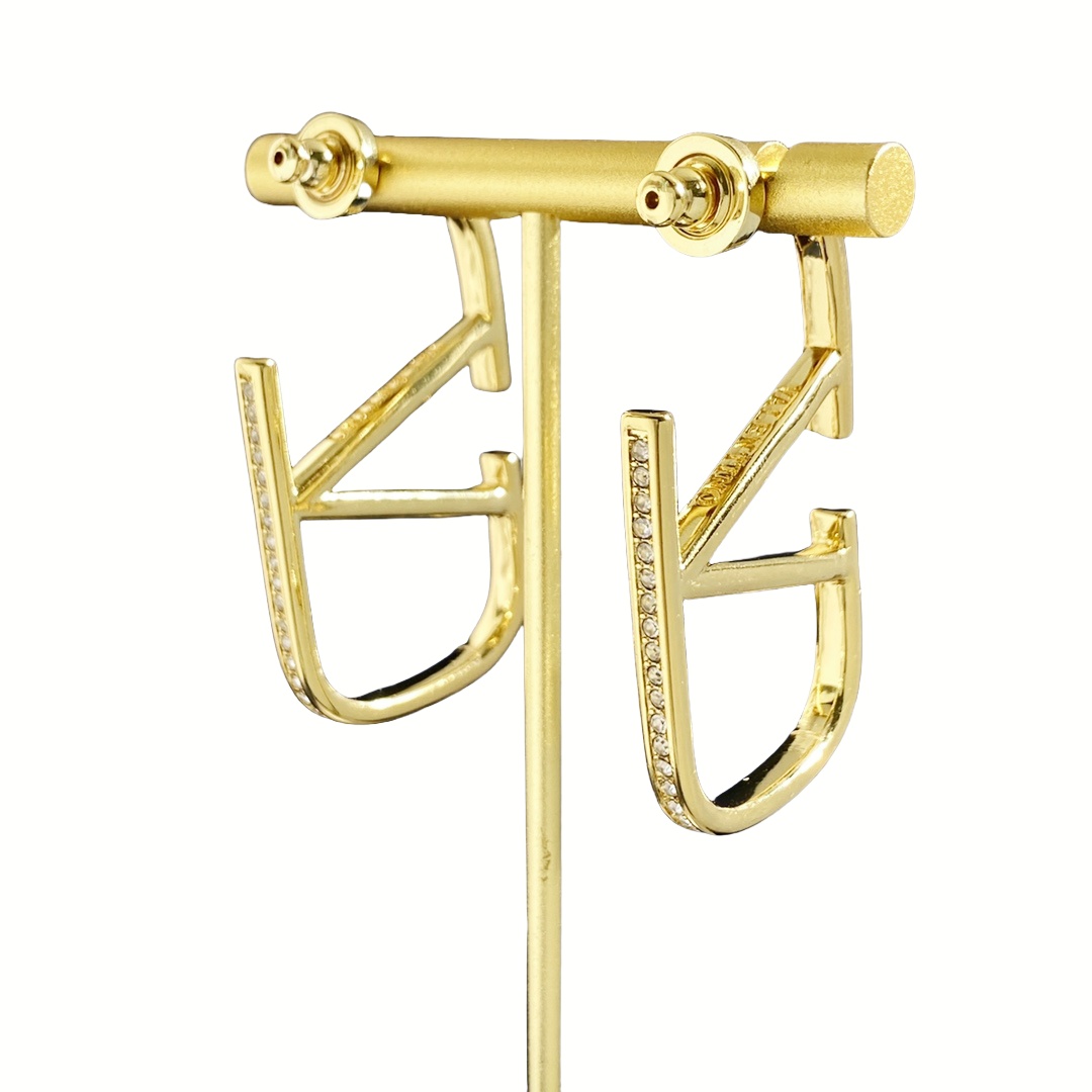 VTE122 V Logo Earrings in Metal with side crystal - ccjewelryacc