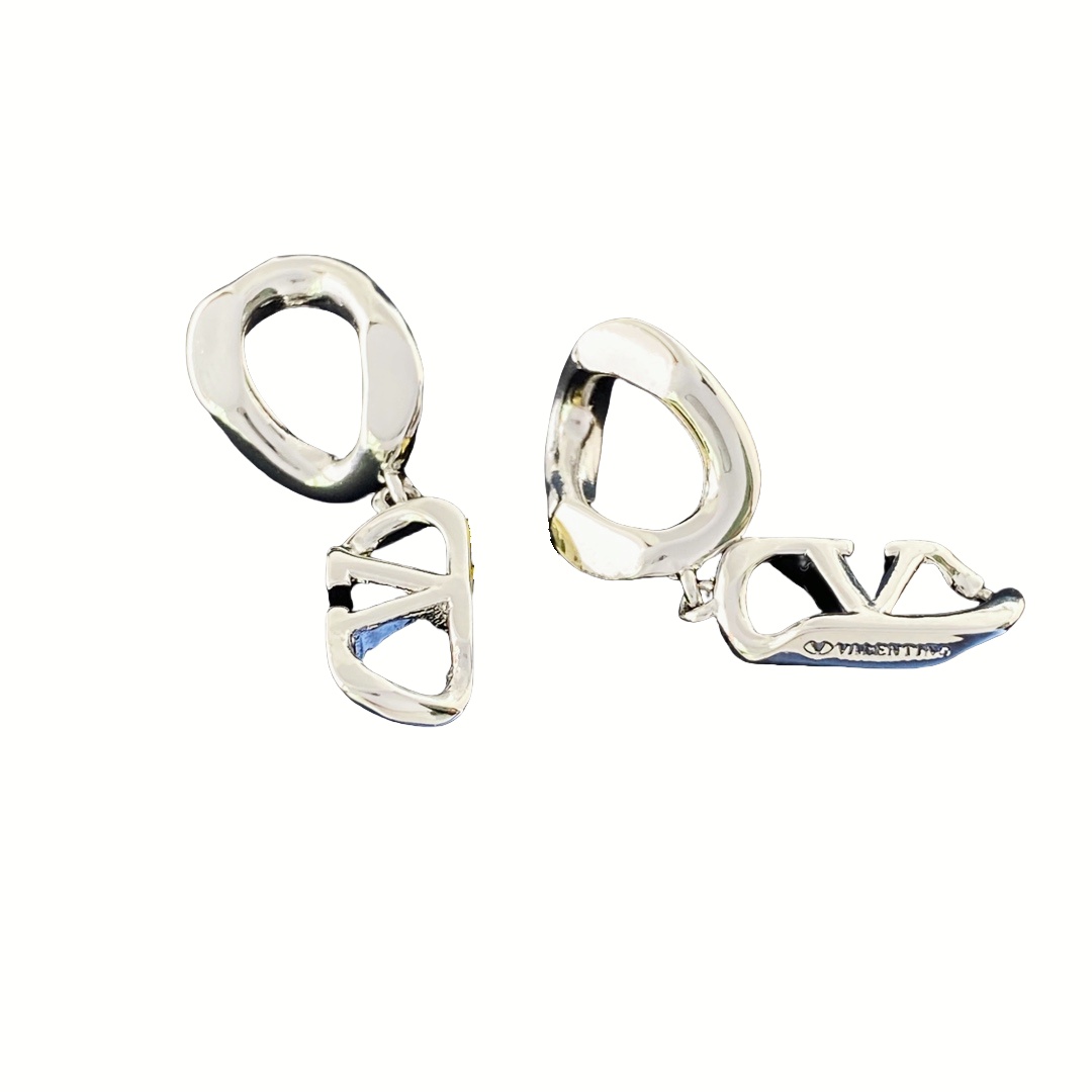 VTE117 Silver V Logo Earrings - ccjewelryacc