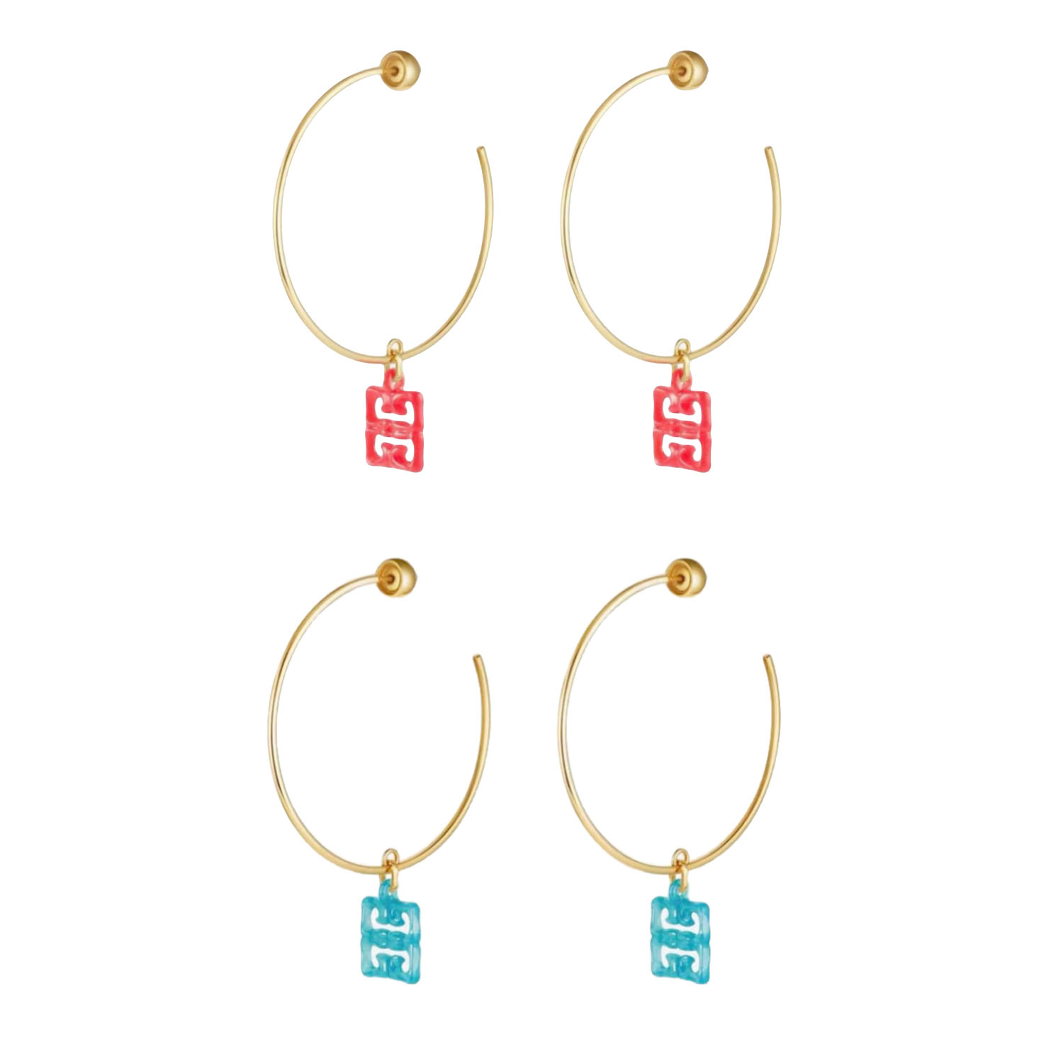 GVE013 4G emblem Logo In Gold Pink Blue drop Hook earrings in metal - ccfashionjewelry