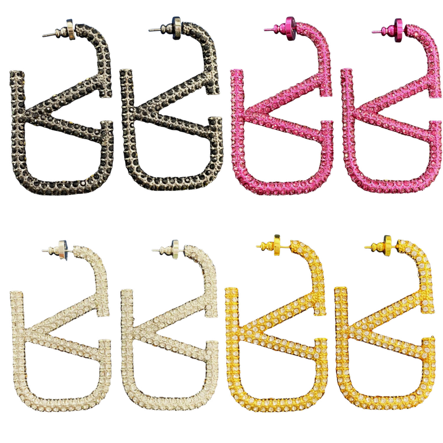 VTE107 6cm Large vlogo signature hoop earrings in metal and crystal - ccfashionjewelry