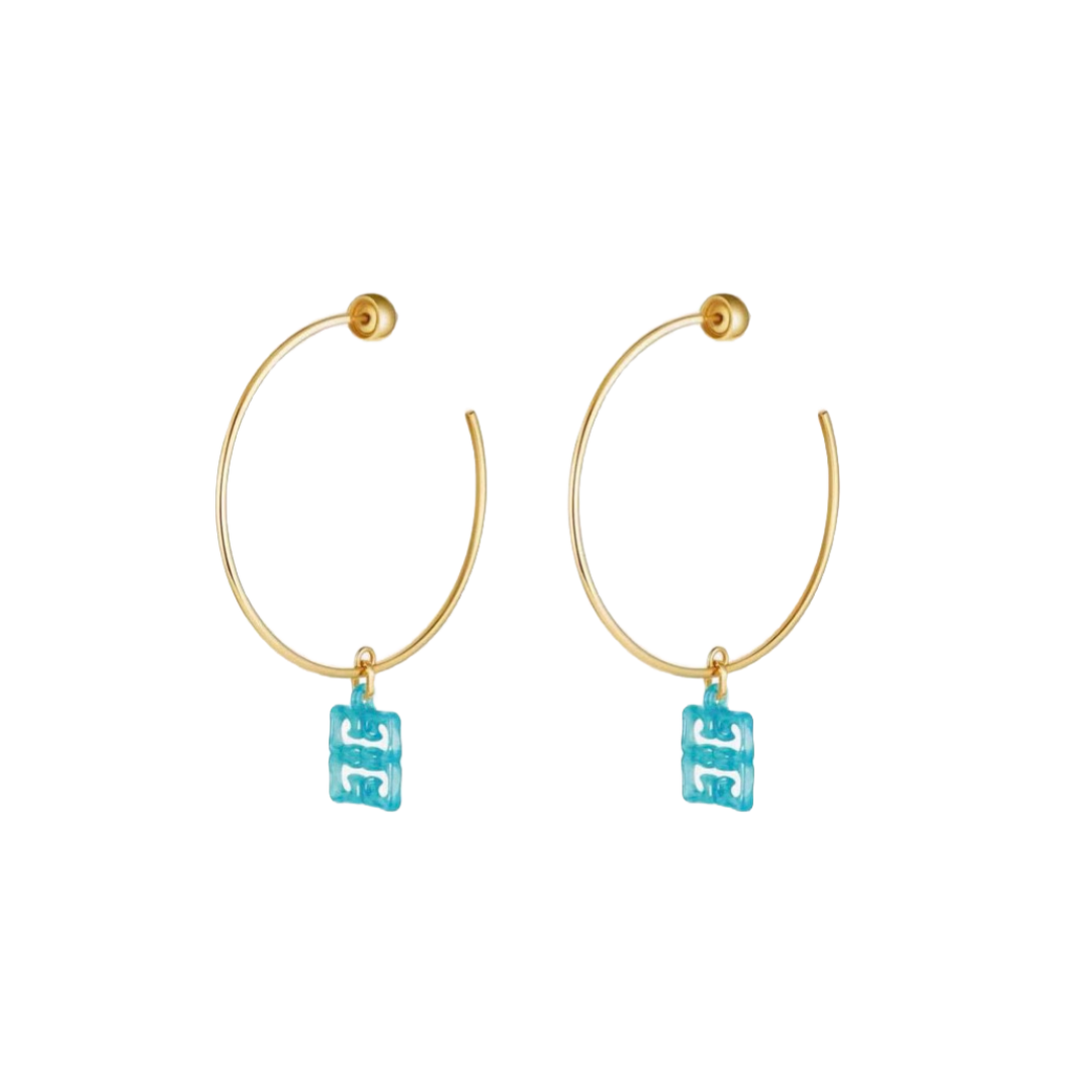 GVE013 4G emblem Logo In Gold Pink Blue drop Hook earrings in metal - ccfashionjewelry