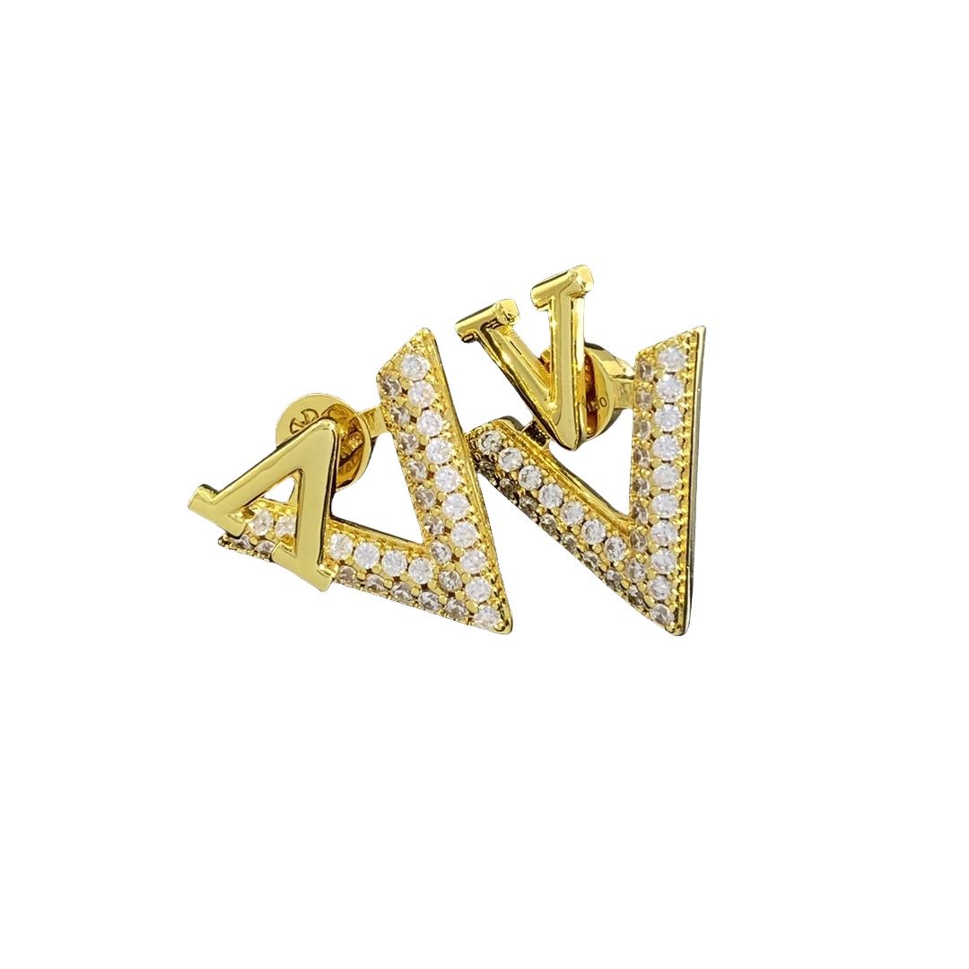VTE109 Full crystal VV Logo stud earrings in silver/Gold - ccjewelryacc
