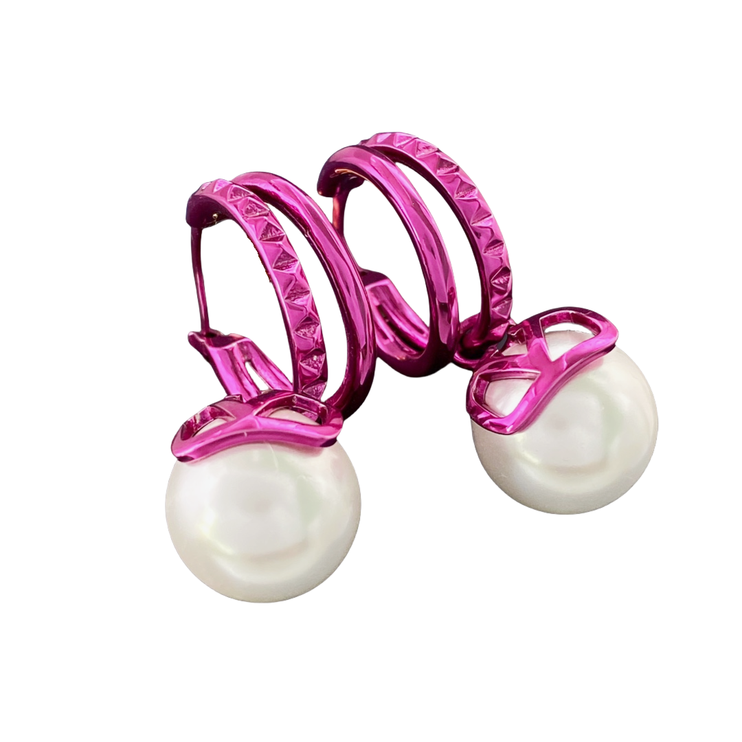 VTE111 V Logo pearl drop Earrings - ccjewelryacc