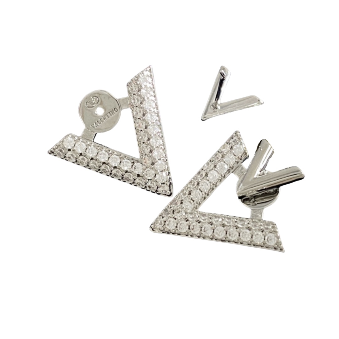 VTE109 Full crystal VV Logo stud earrings in silver/Gold - ccjewelryacc