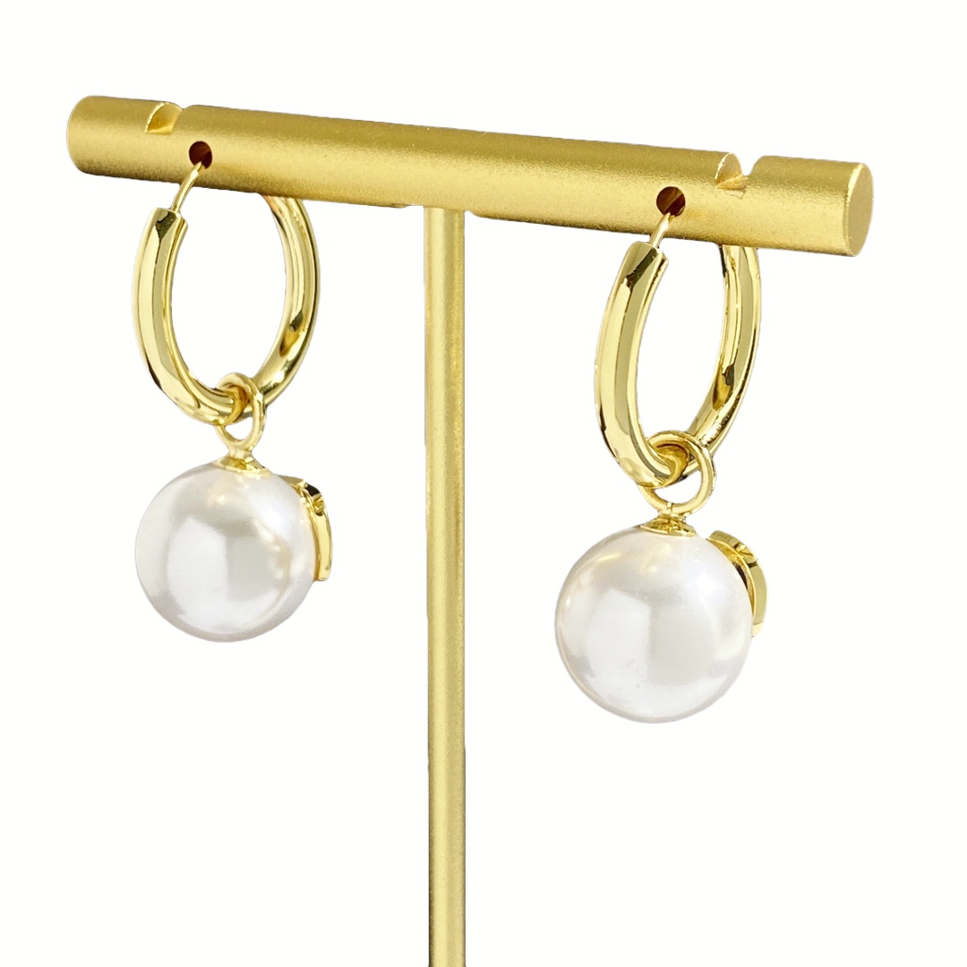 VTE104 Vlogo signature drop earring with pearl - ccjewelryacc
