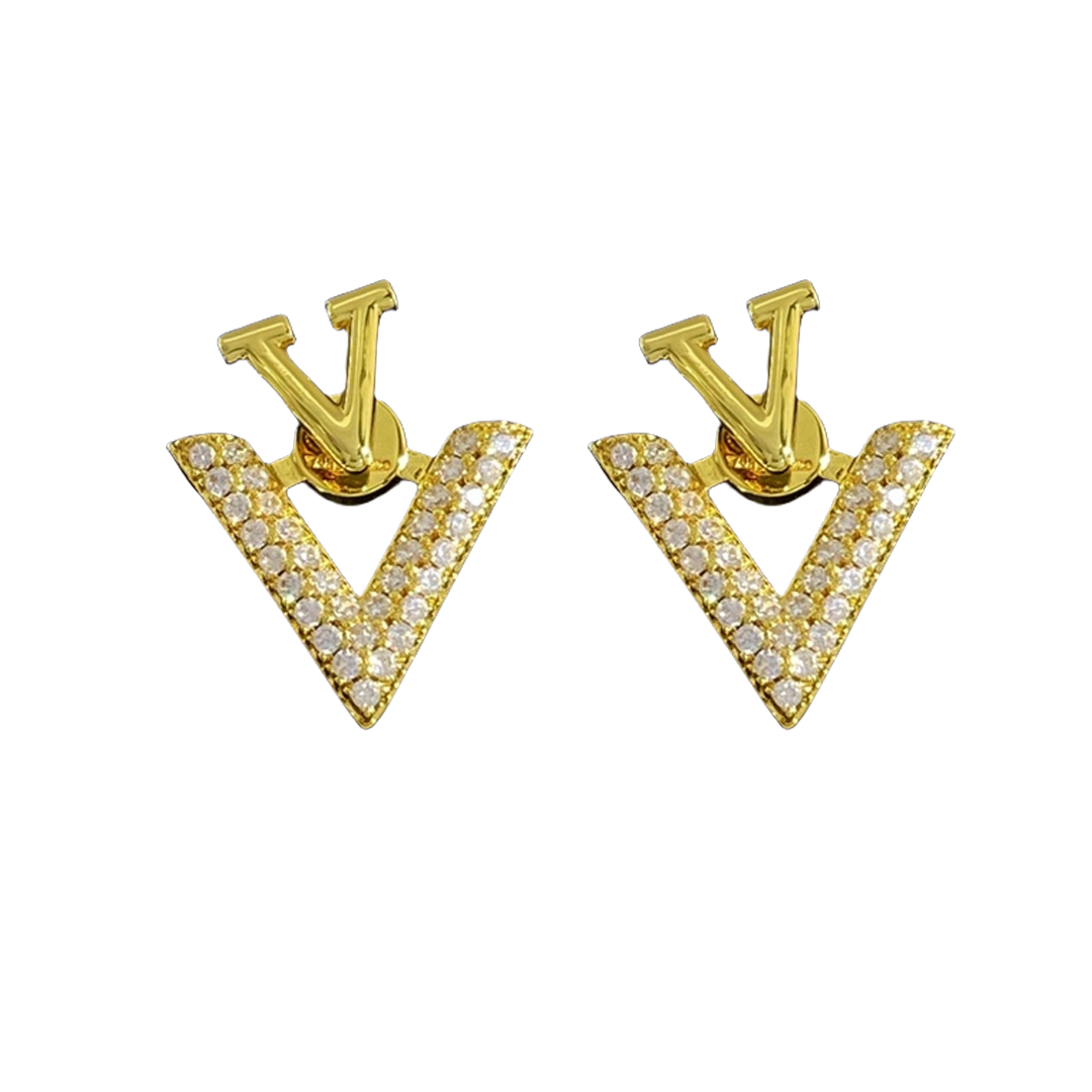 VTE109 Full crystal VV Logo stud earrings in silver/Gold - ccfashionjewelry