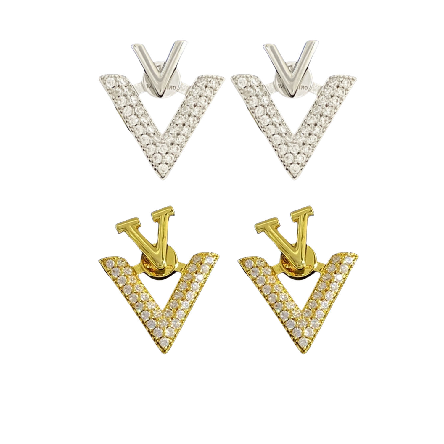 VTE109 Full crystal VV Logo stud earrings in silver/Gold - ccfashionjewelry