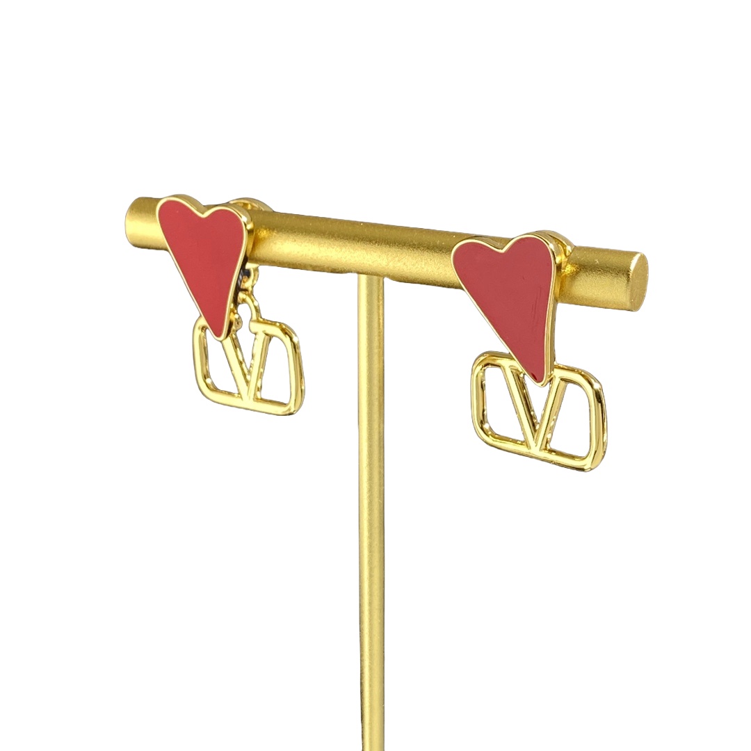 VTE105 V Logo red heart Earrings - ccjewelryacc