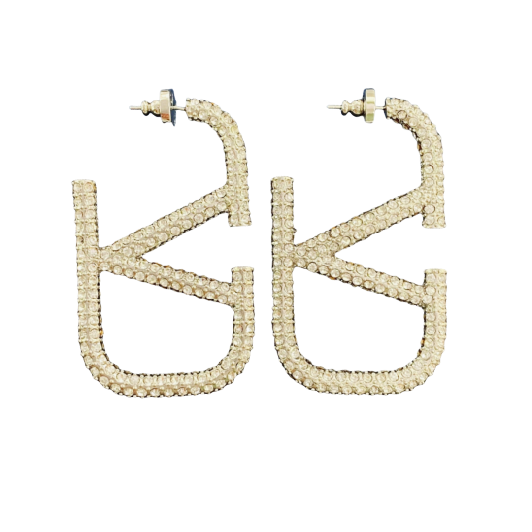 VTE107 6cm Large vlogo signature hoop earrings in metal and crystal - ccfashionjewelry