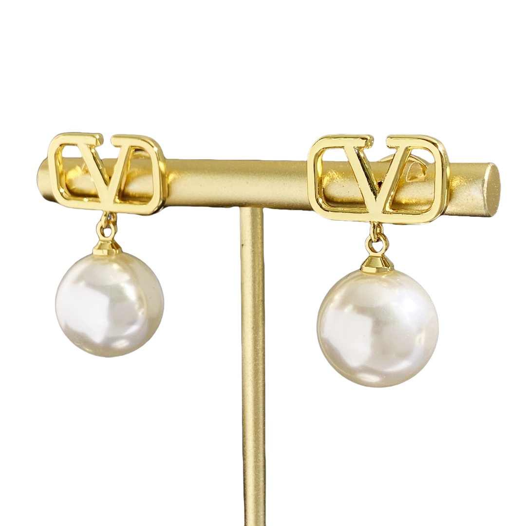VTE121 V Logo garavani pearl earrings - ccjewelryacc