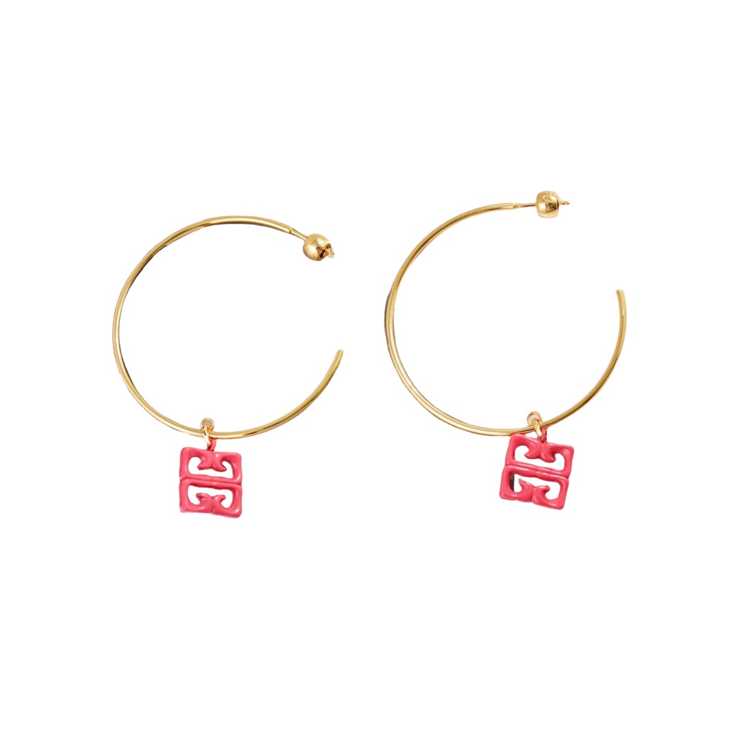 GVE013 4G emblem Logo In Gold Pink Blue drop Hook earrings in metal - ccjewelryacc