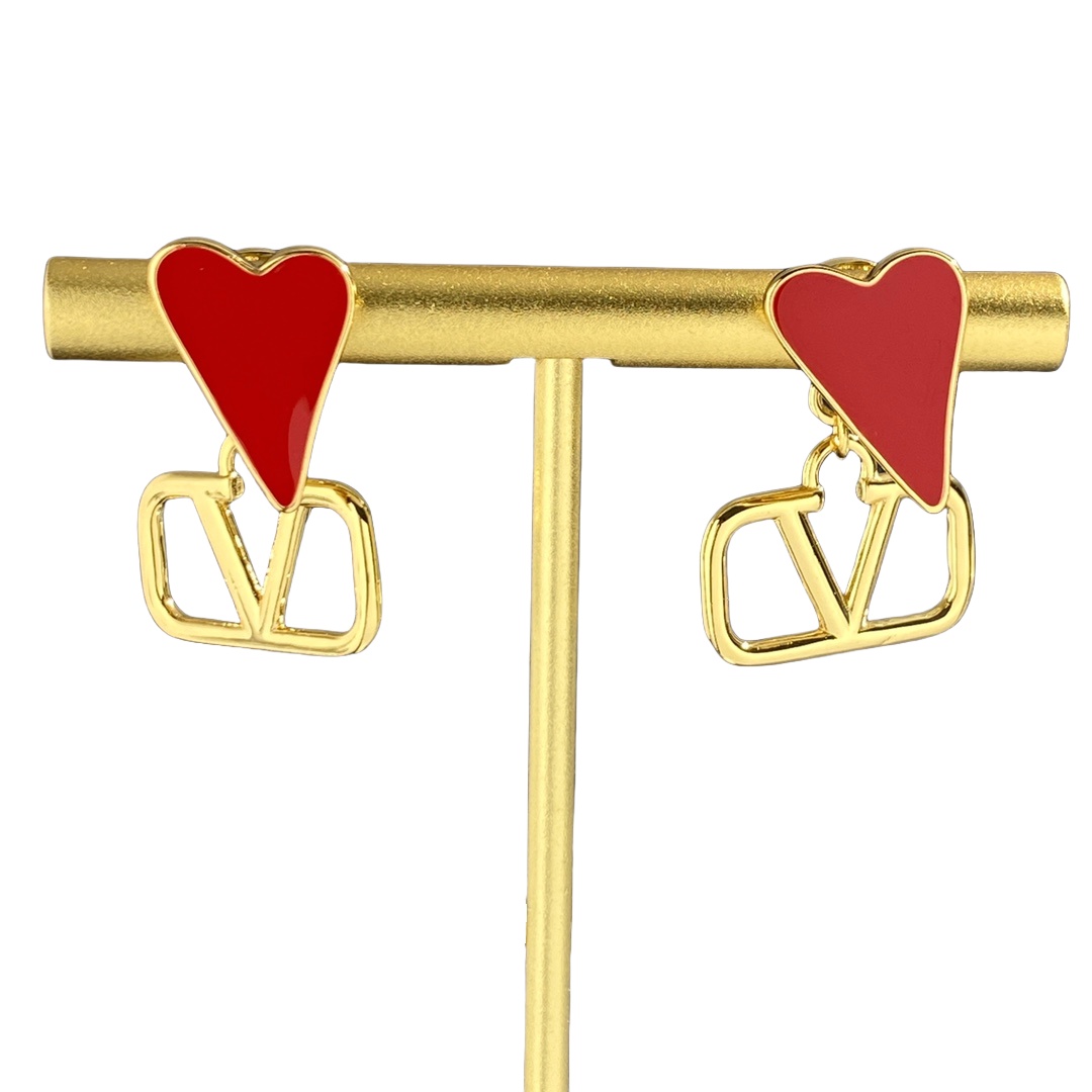 VTE105 V Logo red heart Earrings - ccjewelryacc