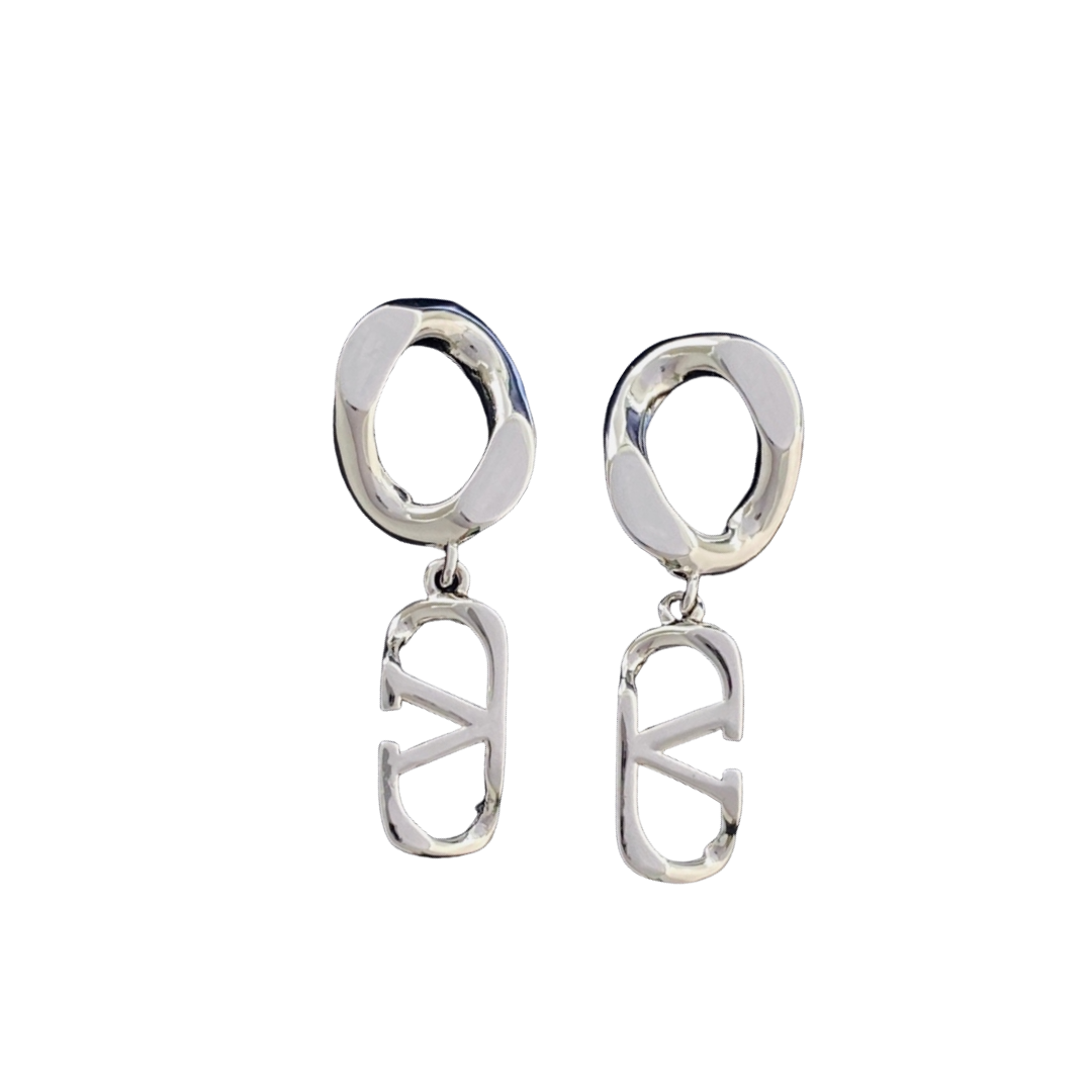 VTE117 Silver V Logo Earrings - ccjewelryacc