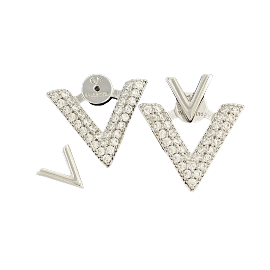 VTE109 Full crystal VV Logo stud earrings in silver/Gold - ccjewelryacc