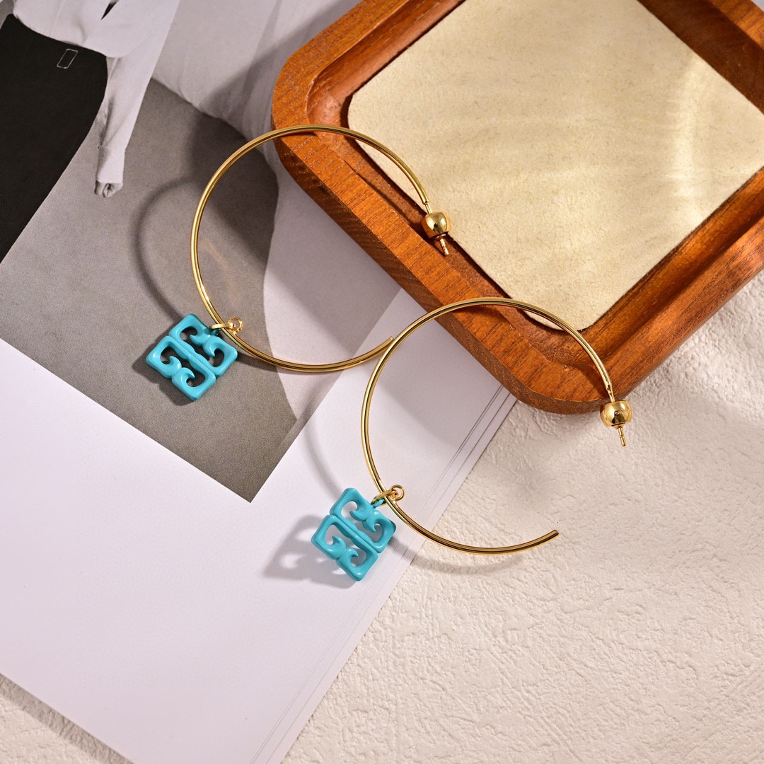 GVE013 4G emblem Logo In Gold Pink Blue drop Hook earrings in metal - ccjewelryacc