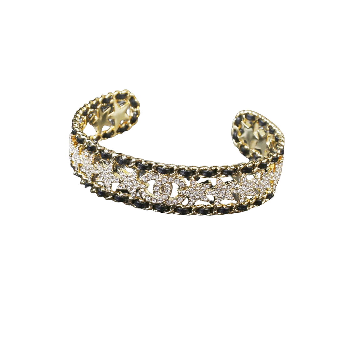CCS154 Metal leather with crystal star cc bangle bracelet - ccfashionjewelry