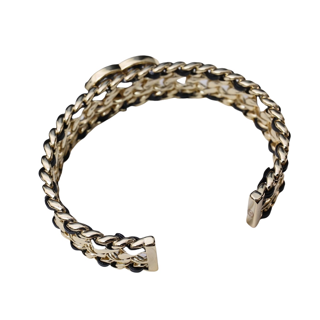 CCS104 Metal leather bangle with CC logo Bracelet cuff - ccjewelryacc