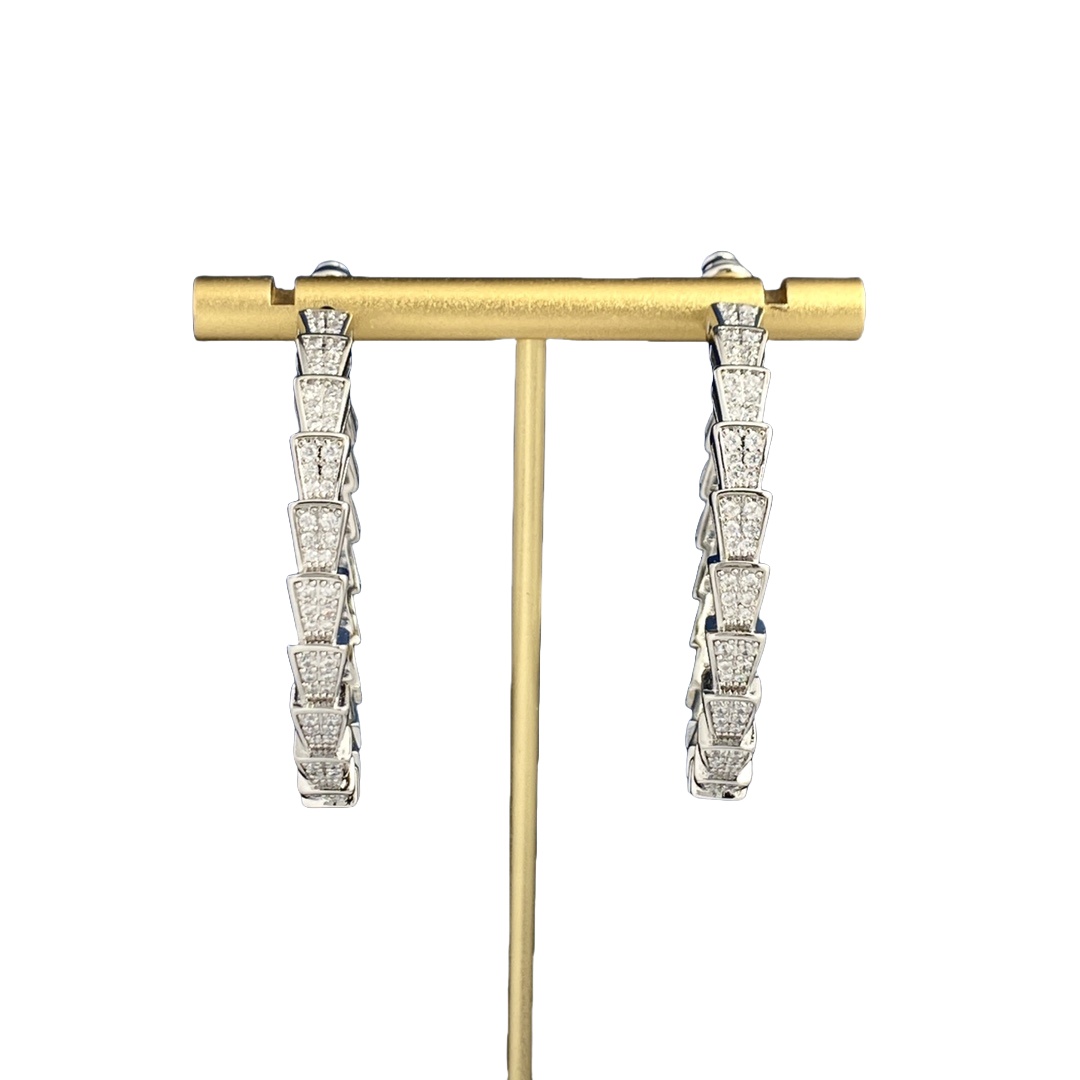 BGE011 Full diamond Serpenti viper c shape hoop earrings - ccjewelryacc