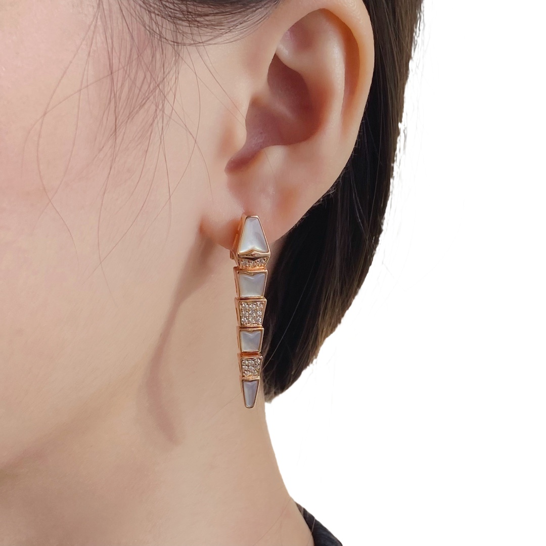 BGEV001 18k Gold Full diamond and mother of pearl Serpenti viper earrings clip - ccjewelryacc