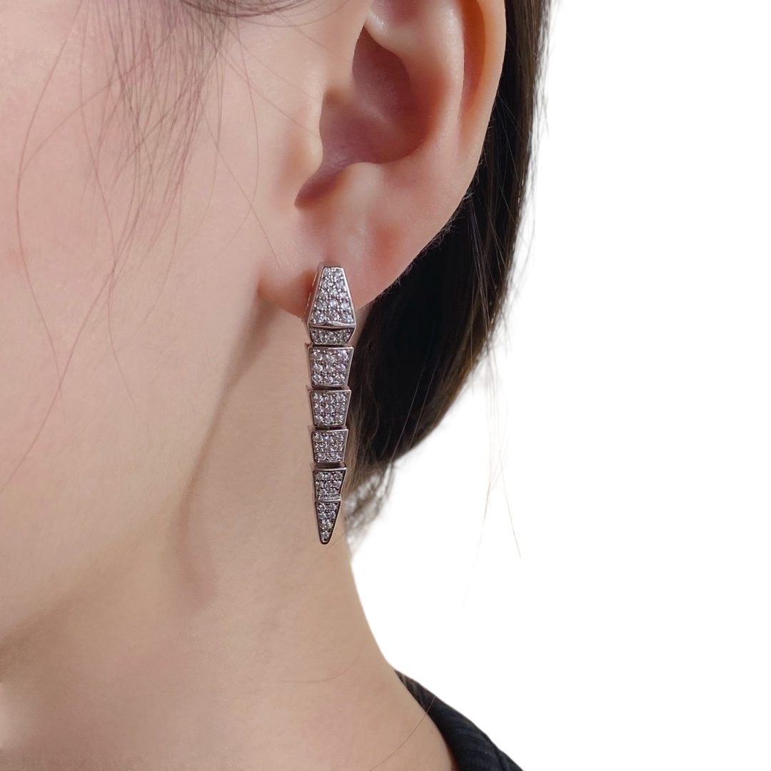 BGEV001 18k Gold Full diamond and mother of pearl Serpenti viper earrings clip - ccjewelryacc