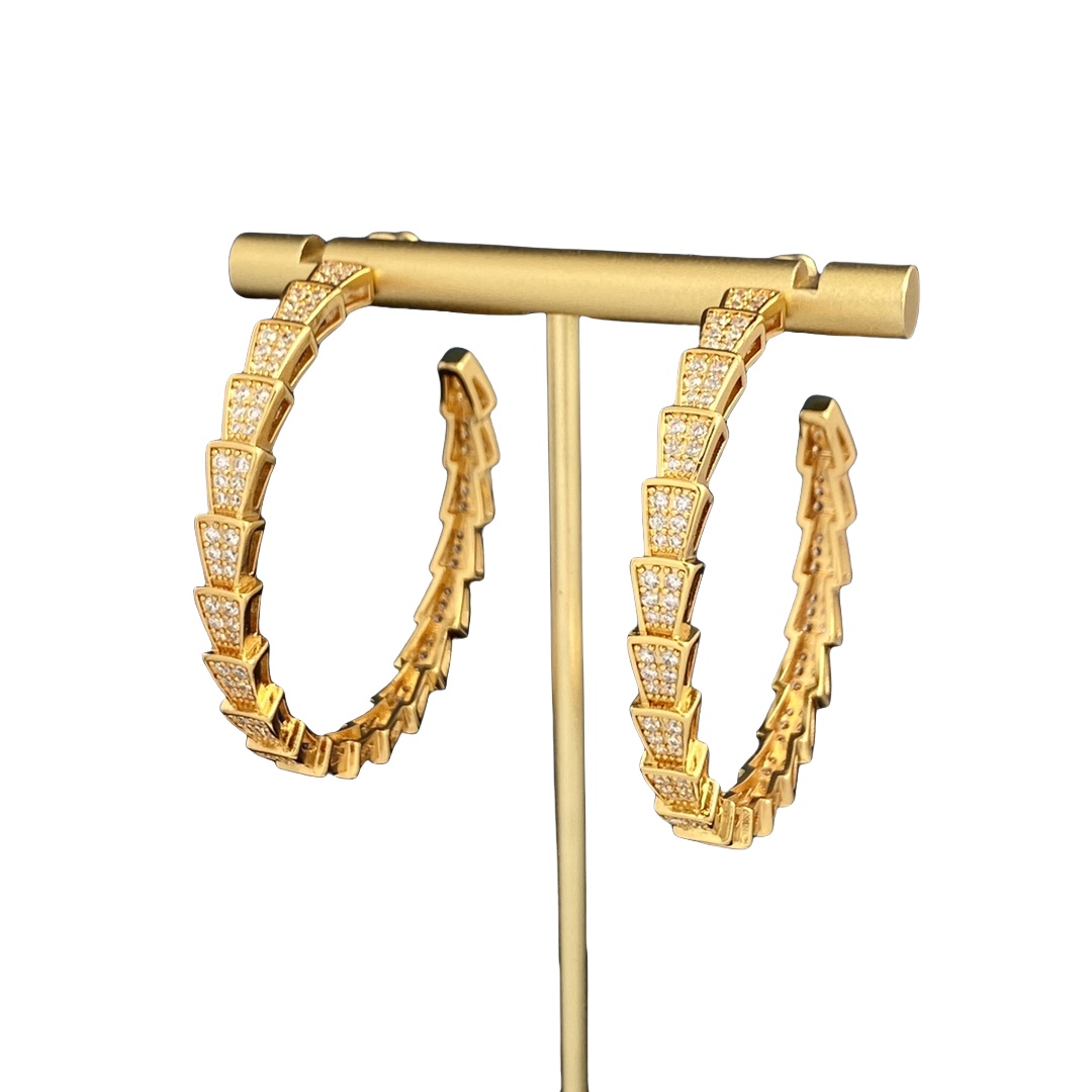 BGE011 Full diamond Serpenti viper c shape hoop earrings - ccjewelryacc