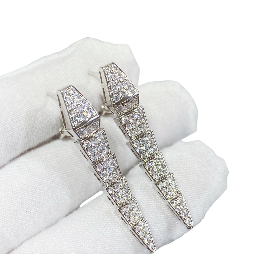 BGEV001 18k Gold Full diamond and mother of pearl Serpenti viper earrings clip - ccjewelryacc