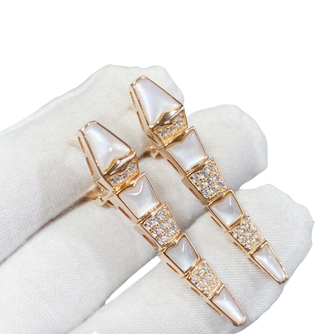 BGEV001 18k Gold Full diamond and mother of pearl Serpenti viper earrings clip - ccjewelryacc