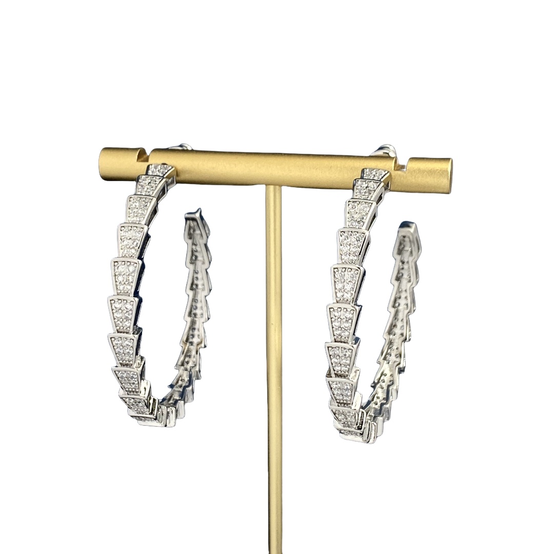 BGE011 Full diamond Serpenti viper c shape hoop earrings - ccjewelryacc