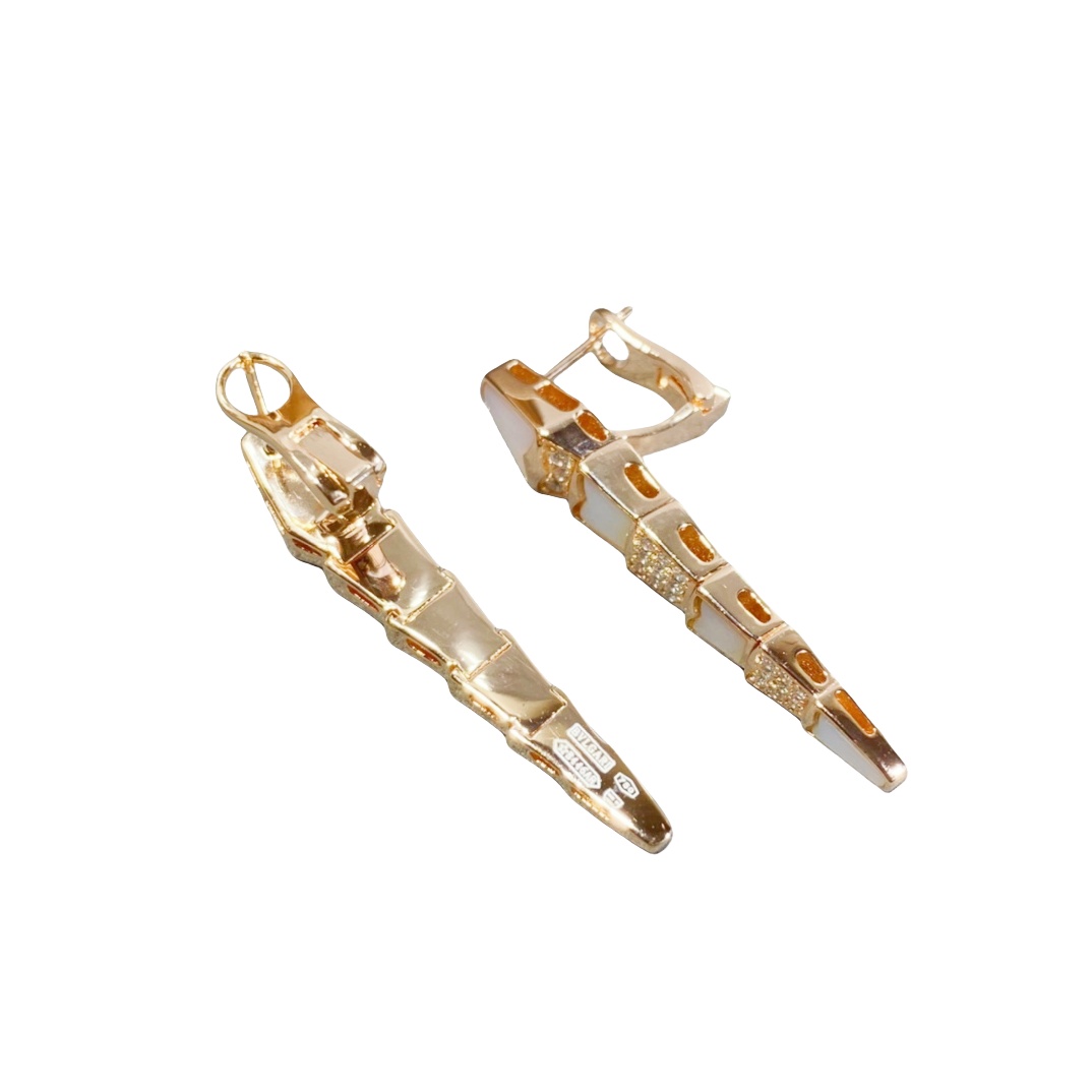 BGEV001 18k Gold Full diamond and mother of pearl Serpenti viper earrings clip - ccjewelryacc
