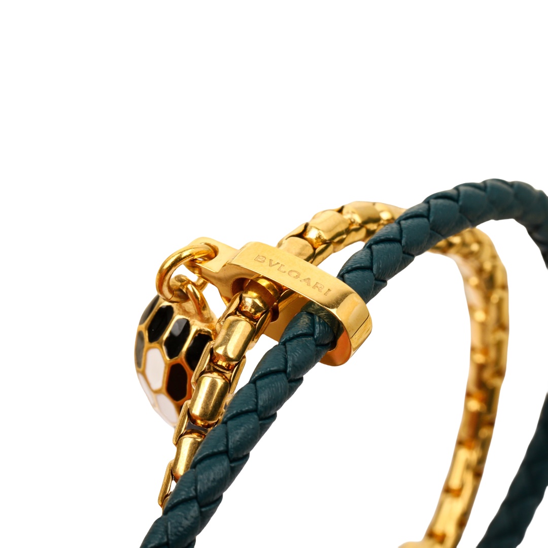 BGS014 18k gold Bvlgari Serpenti bracelet in metal chain and leather strap - ccjewelryacc
