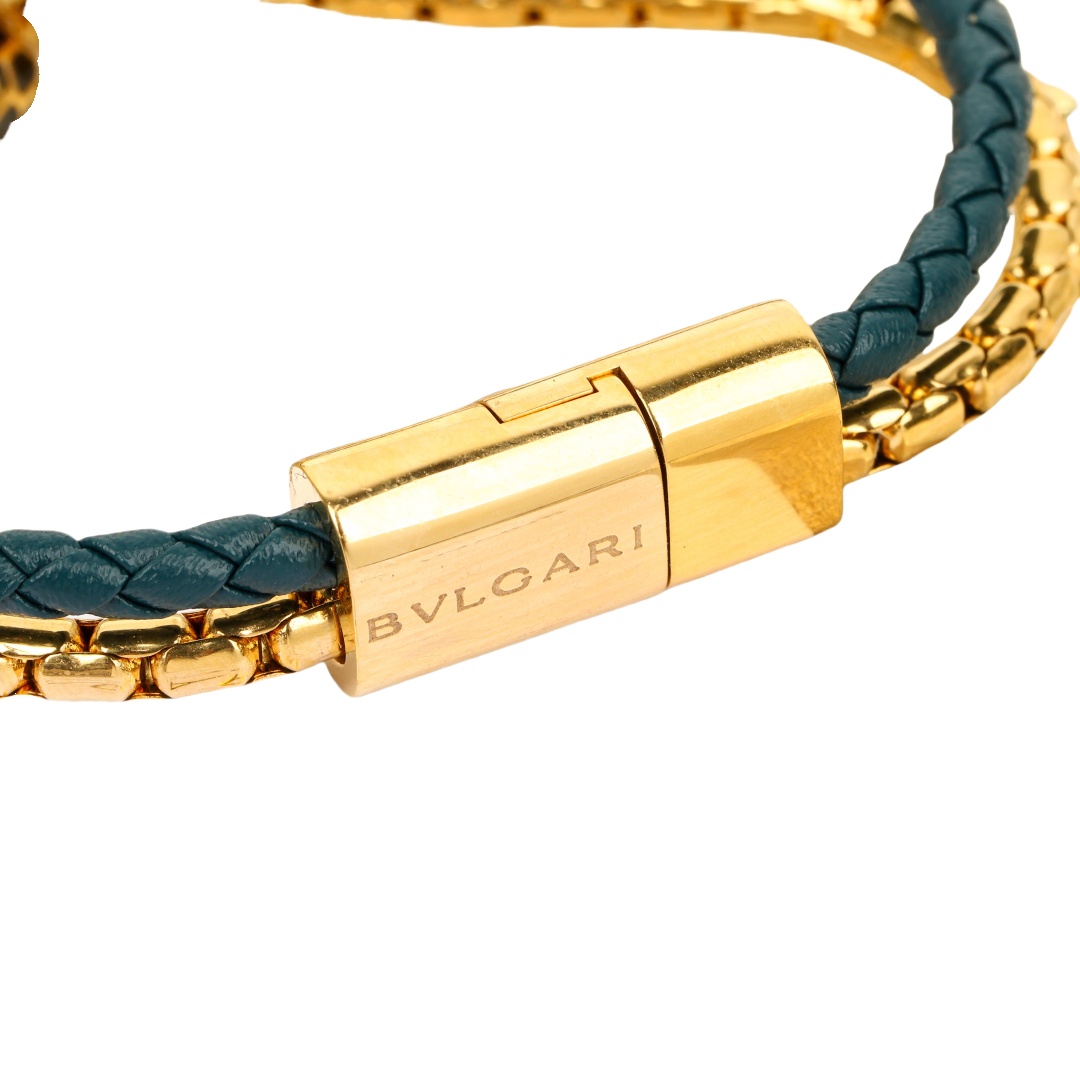 BGS014 18k gold Bvlgari Serpenti bracelet in metal chain and leather strap - ccjewelryacc
