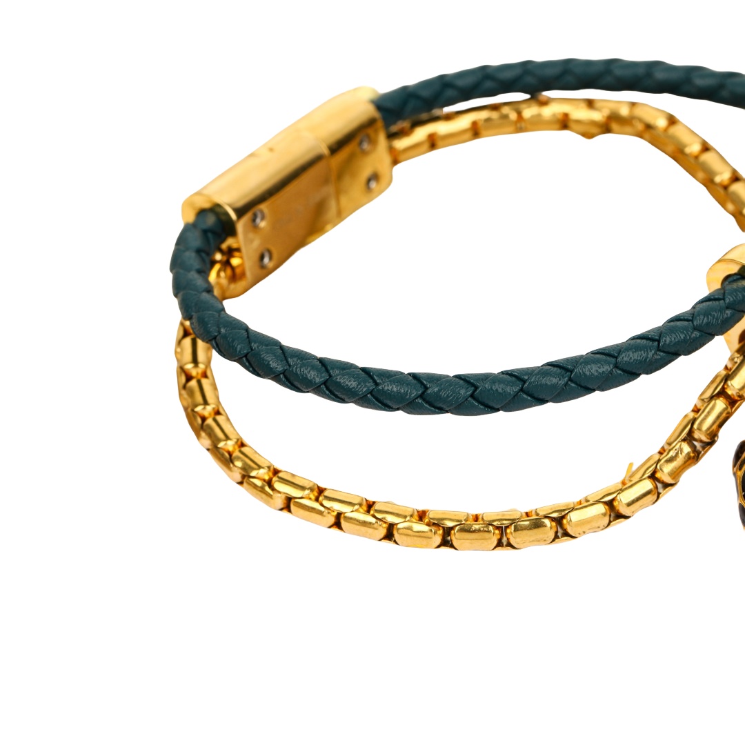 BGS014 18k gold Bvlgari Serpenti bracelet in metal chain and leather strap - ccjewelryacc