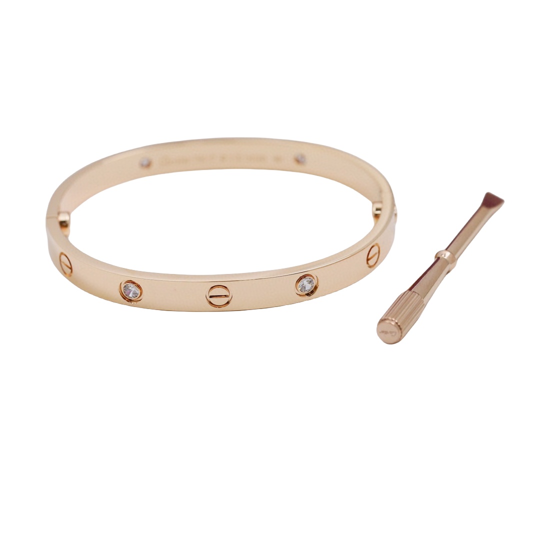 CTSV019 18k Gold LOVE bracelet, classic model, 4 diamonds 6.1MM - ccjewelryacc