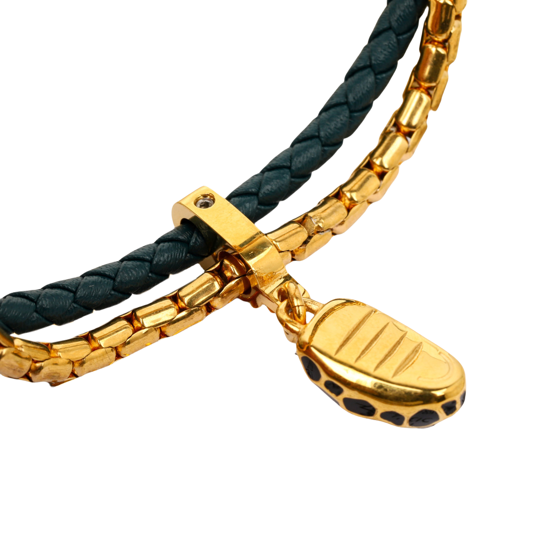 BGS014 18k gold Bvlgari Serpenti bracelet in metal chain and leather strap - ccjewelryacc