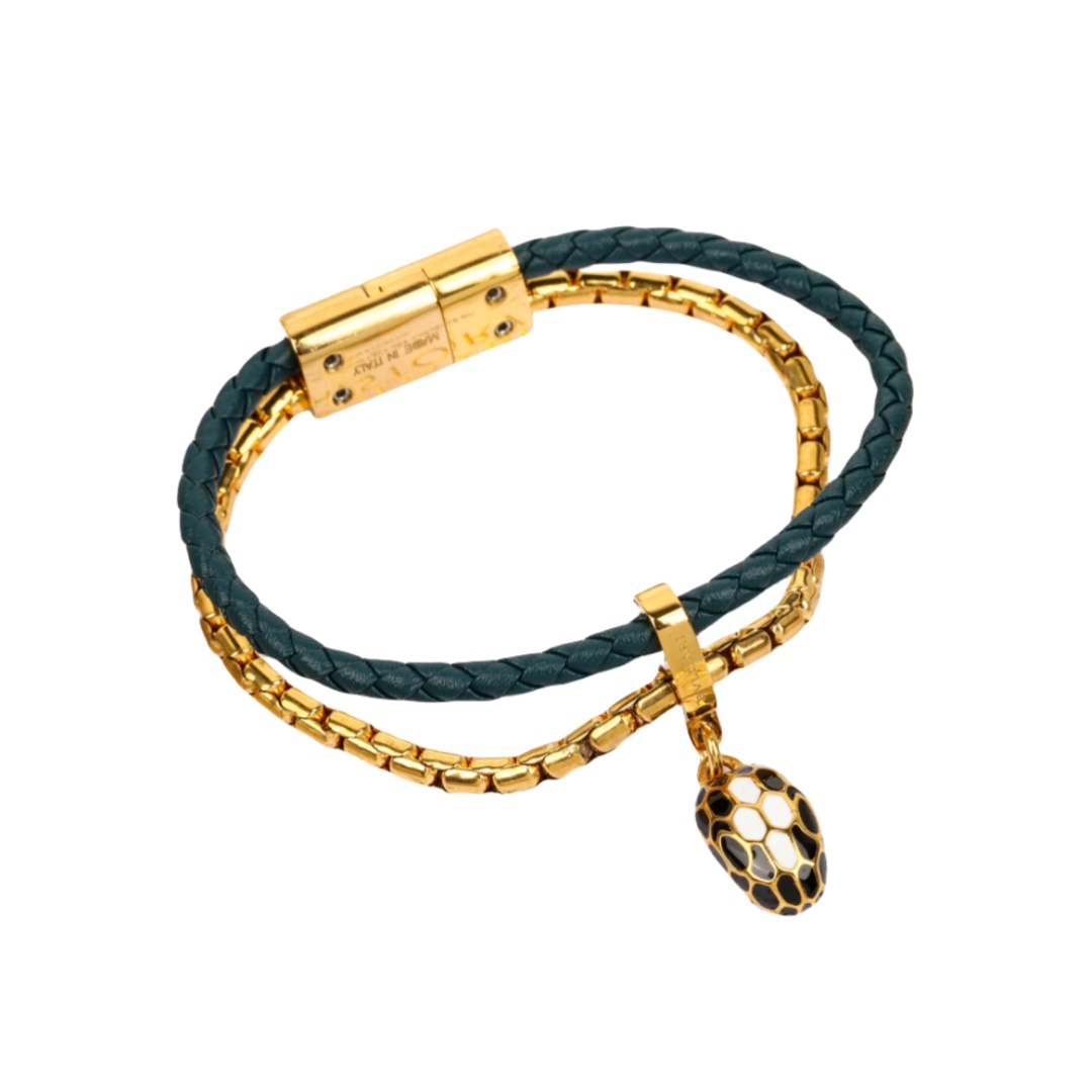 BGS014 18k gold Bvlgari Serpenti bracelet in metal chain and leather strap - ccjewelryacc