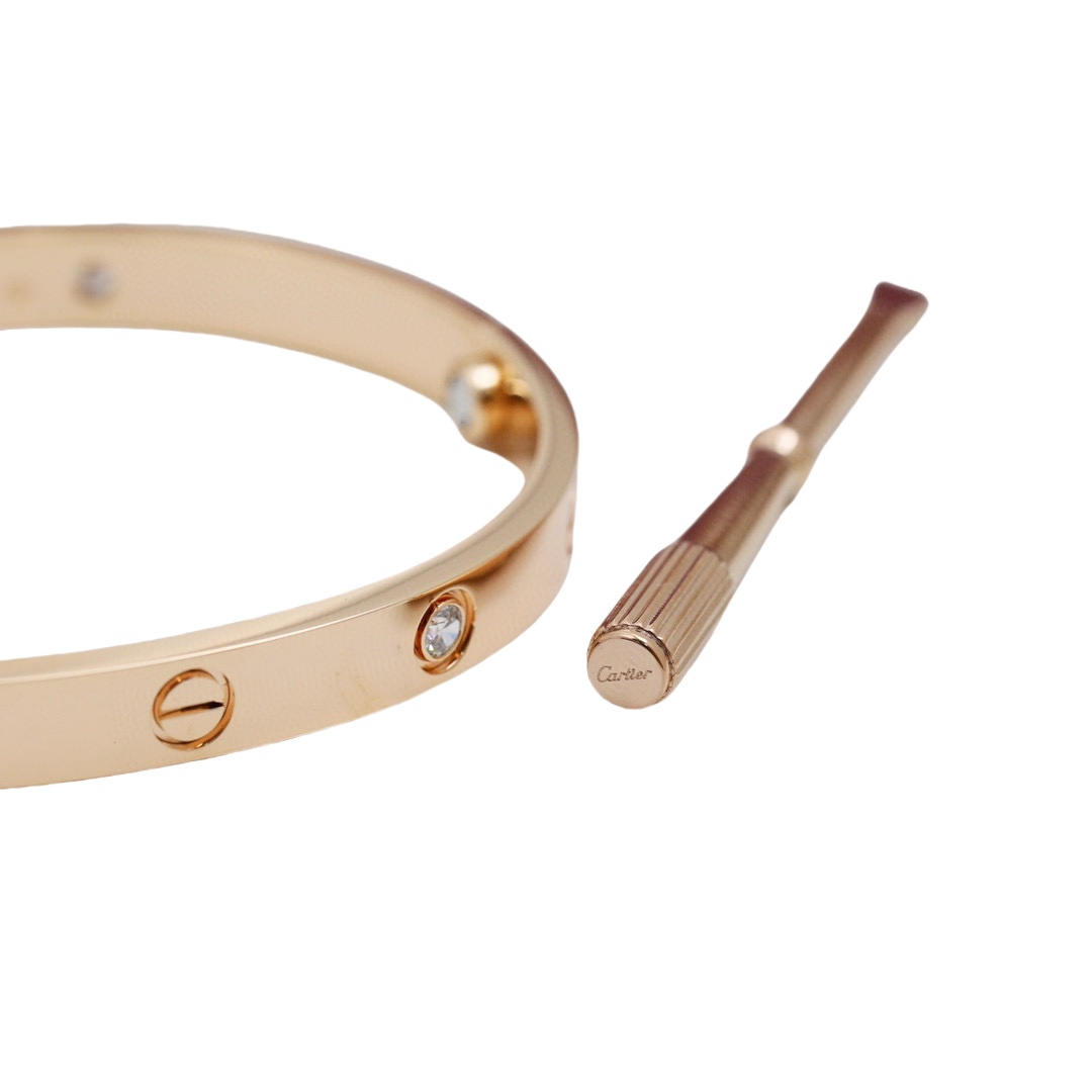 CTSV019 18k Gold LOVE bracelet, classic model, 4 diamonds 6.1MM - ccjewelryacc