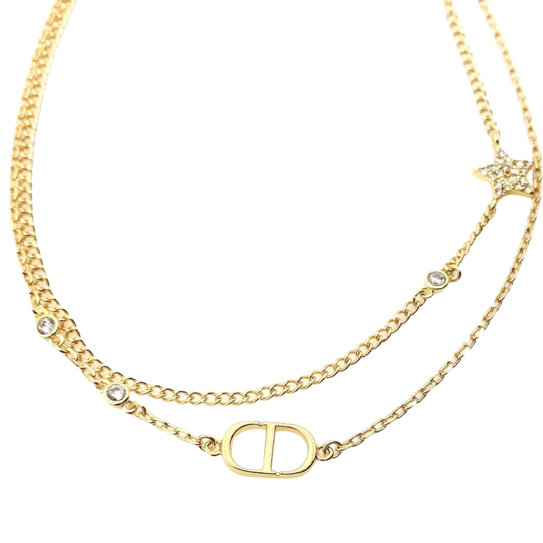 CDN027 CD star double chain choker Necklace - ccjewelryacc