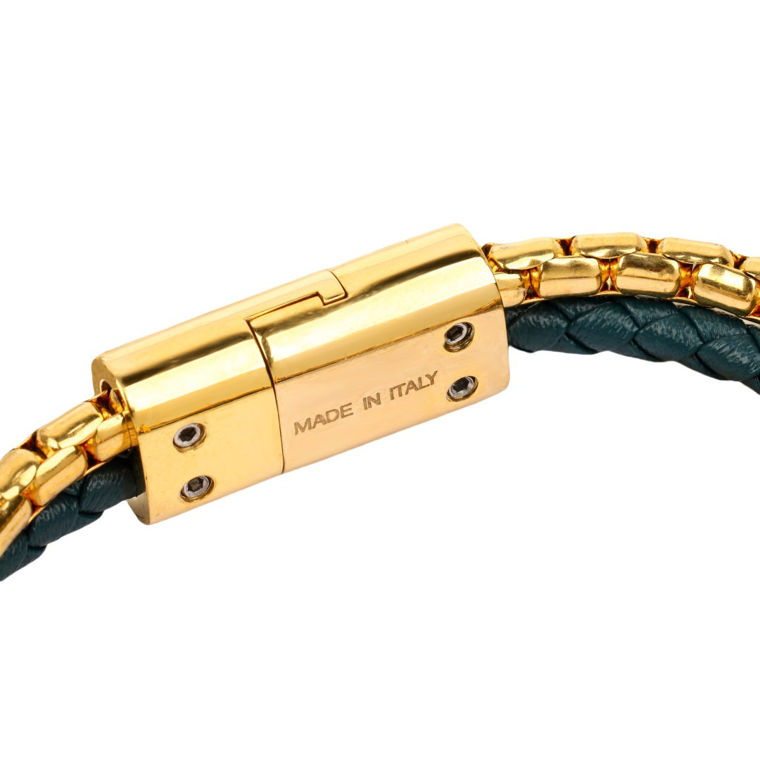 BGS014 18k gold Bvlgari Serpenti bracelet in metal chain and leather strap - ccjewelryacc