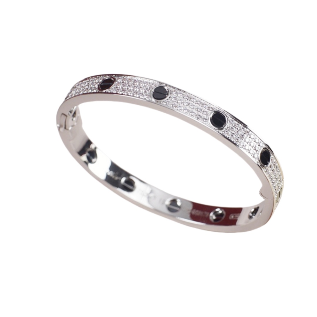 CTSV021 18k White Gold Love bracelet Paved Diamond Black Ceramic 6.1MM - ccjewelryacc