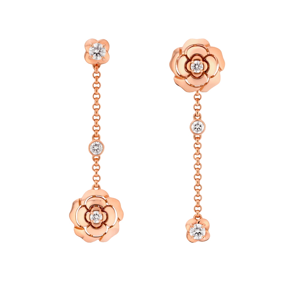 CCES018 18k Rose Gold Extrait DE Camélia earring camellia Tassels drop earring - ccfashionjewelry