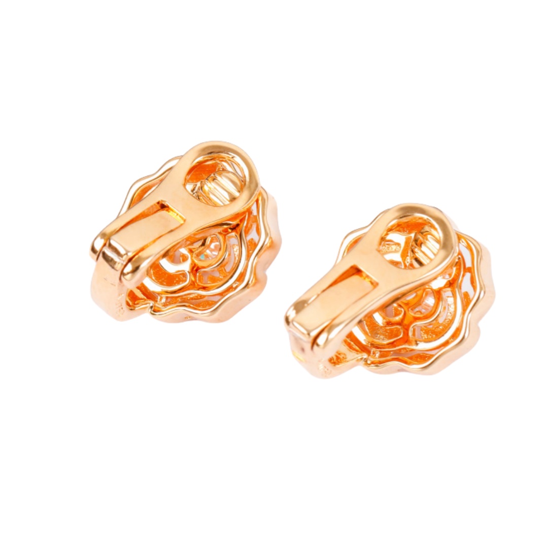 CCES010 S925 Sterling Silver diamond Bouton de camelia earring clip - ccfashionjewelry