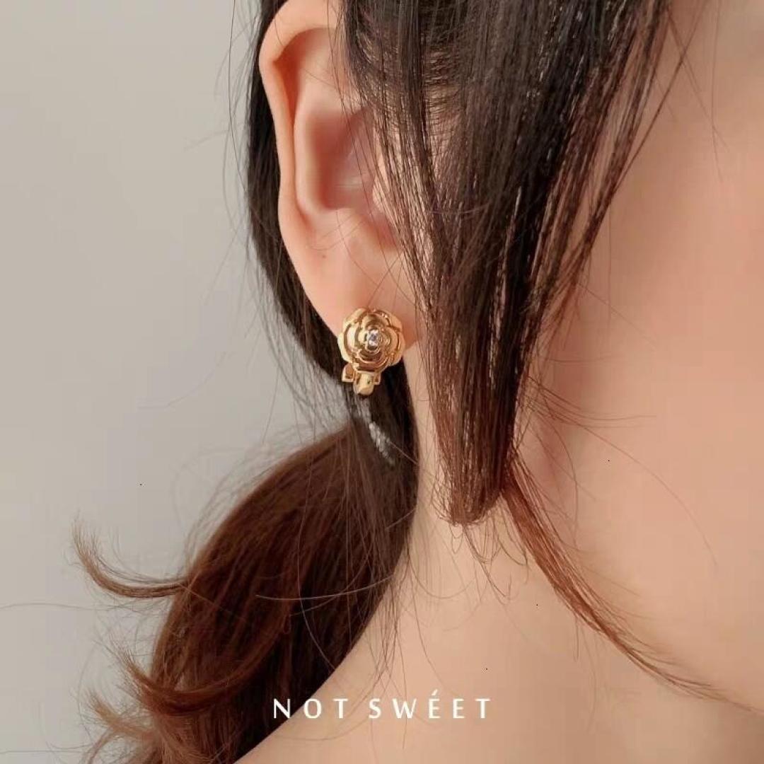 CCES010 S925 Sterling Silver diamond Bouton de camelia earring clip - ccjewelryacc