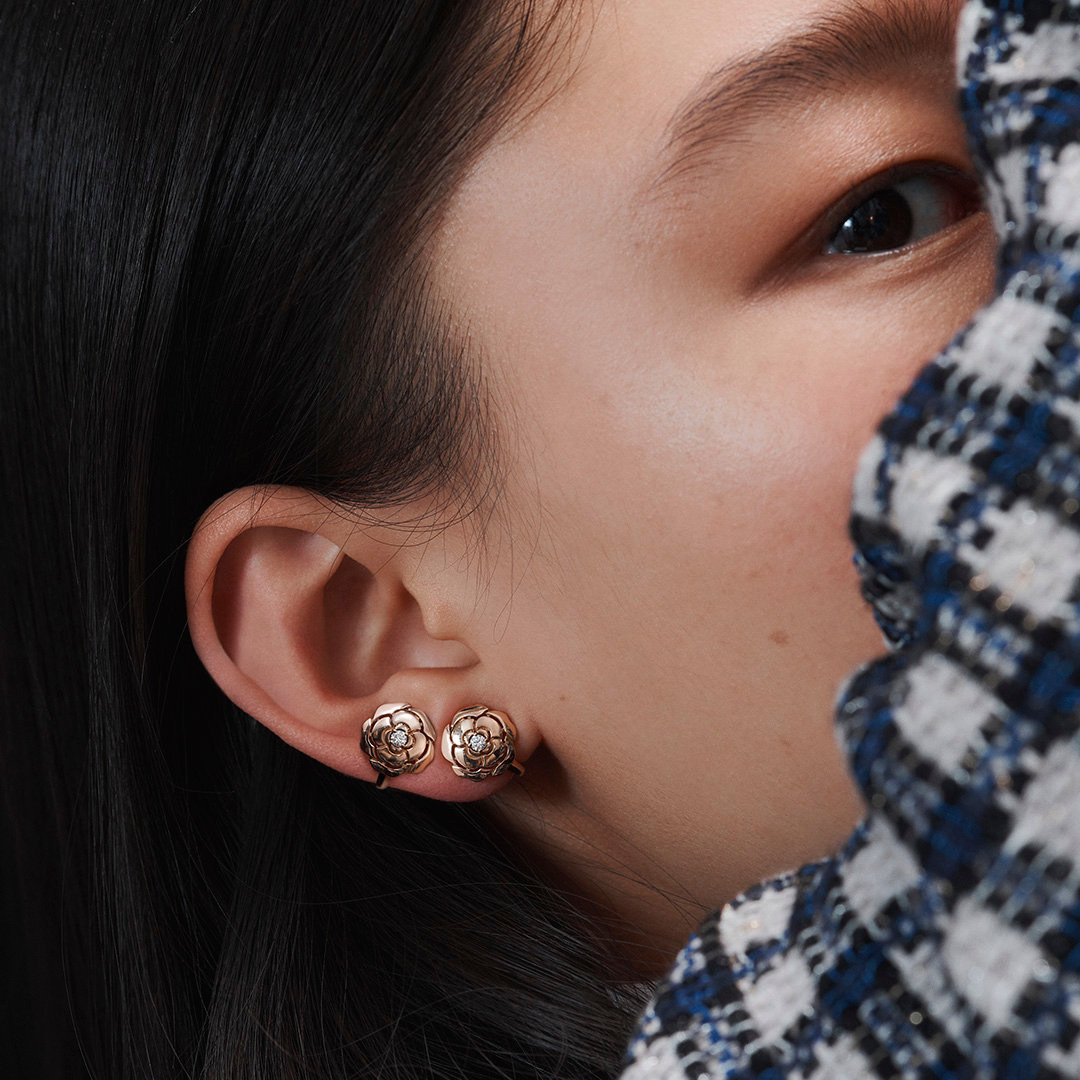 CCES010 S925 Sterling Silver diamond Bouton de camelia earring clip - ccjewelryacc