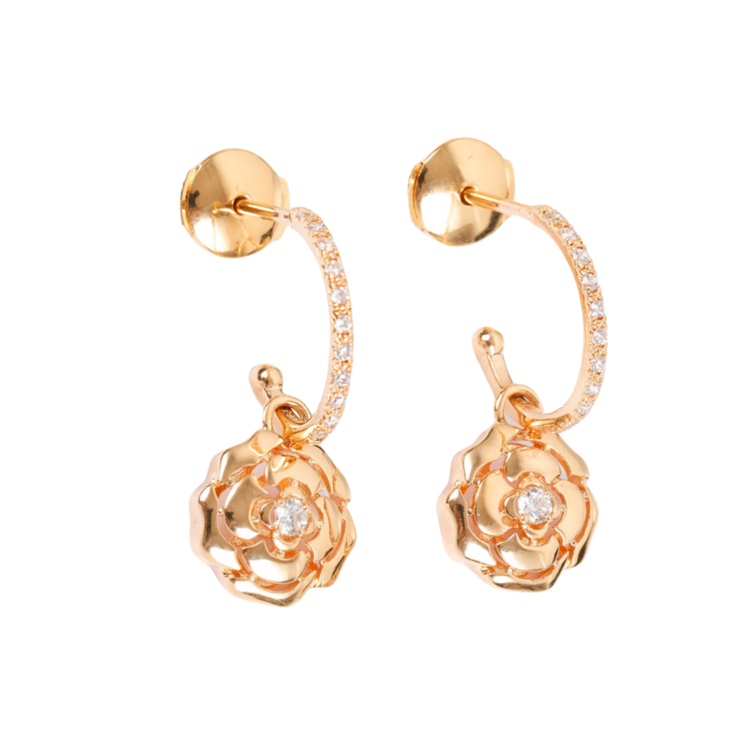 CCES016 18k Rose Gold Extrait DE Camélia earring camellia hook earring - ccfashionjewelry