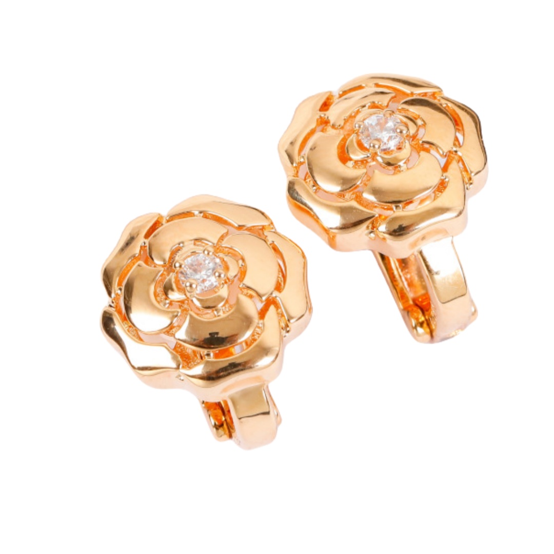 CCES010 S925 Sterling Silver diamond Bouton de camelia earring clip - ccjewelryacc