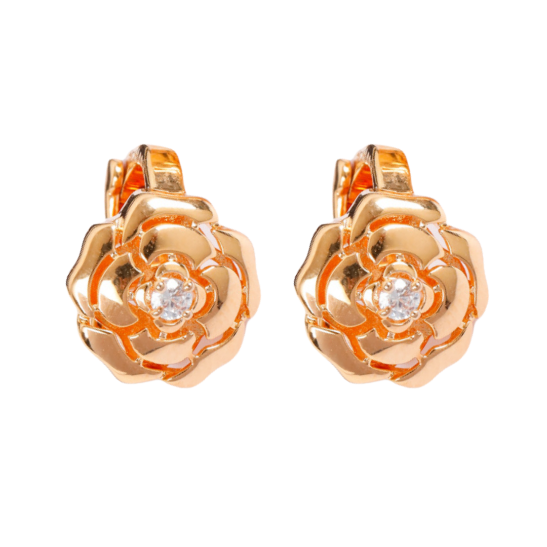 CCES010 S925 Sterling Silver diamond Bouton de camelia earring clip - ccfashionjewelry