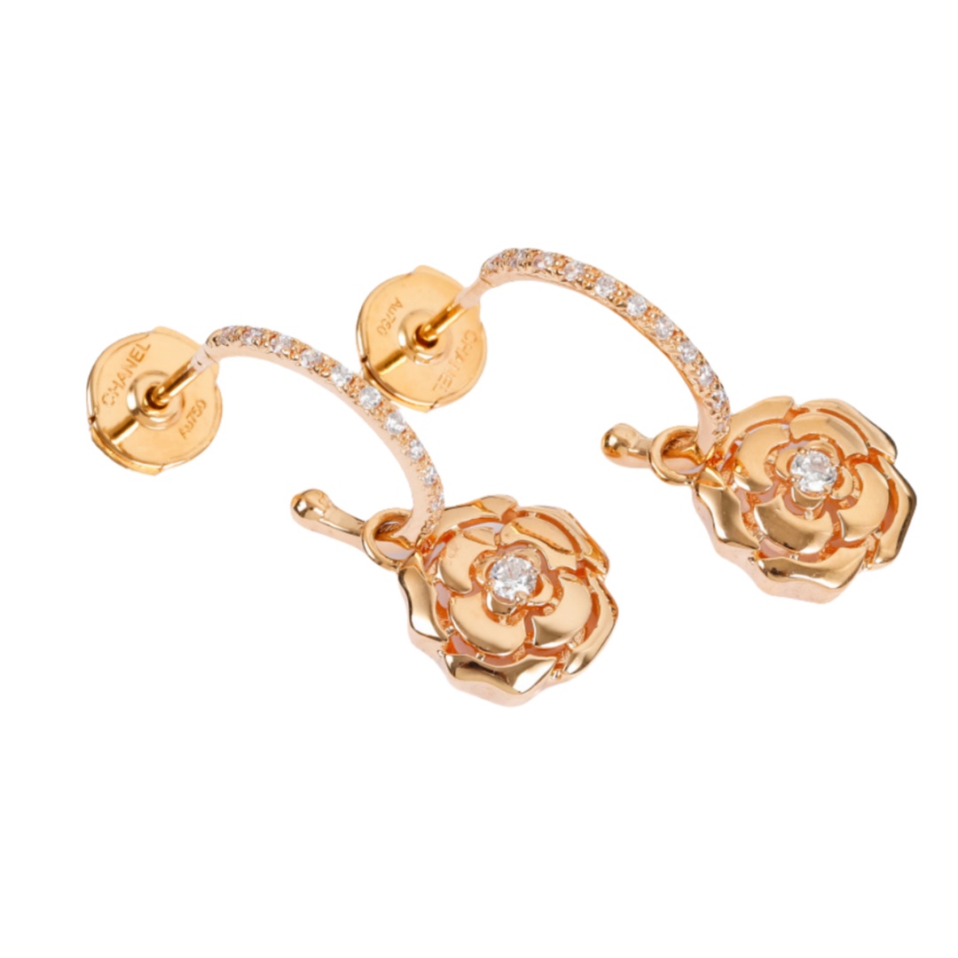 CCES016 18k Rose Gold Extrait DE Camélia earring camellia hook earring - ccfashionjewelry