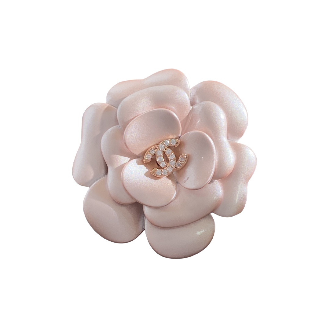 BCB543 Pink enamel camellia brooch pin - ccjewelryacc