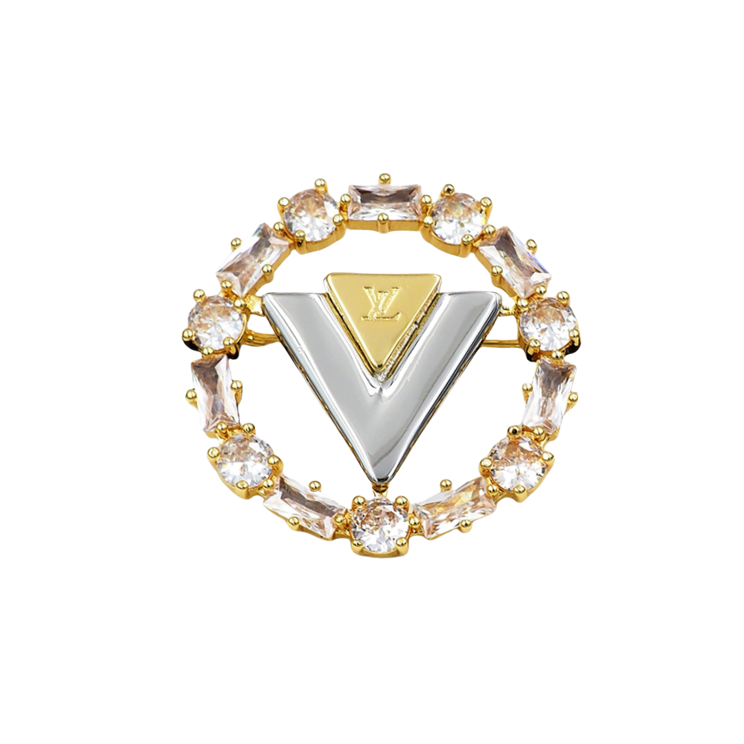 LVB018 V For vuitton brooch in metal and crystal - ccjewelryacc